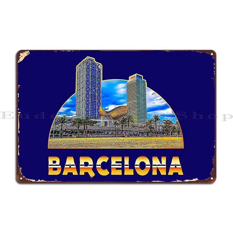 Home Barcelona - Placa de Metal Decorativa: Arranha-Céus na