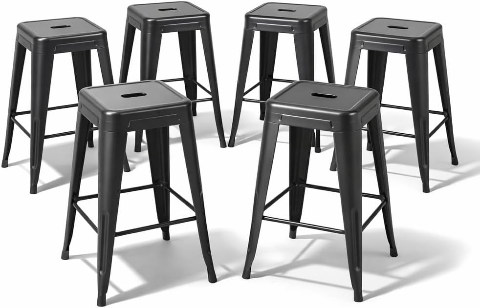 Home Bar Seating - Conjunto de 6 Banquetas de Metal