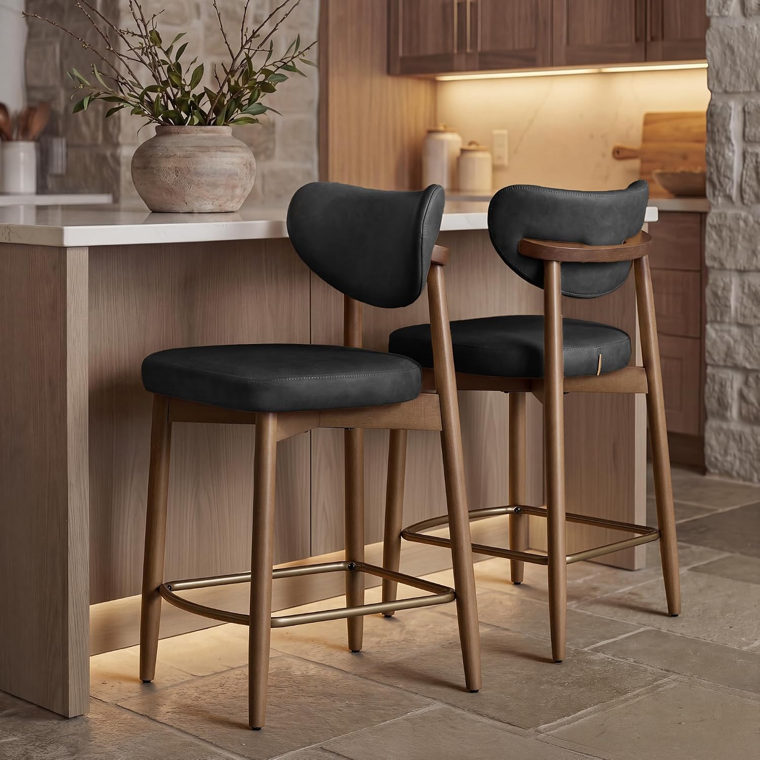 Home Bar Seating - Conjunto de 2 Banquetas de Madeira