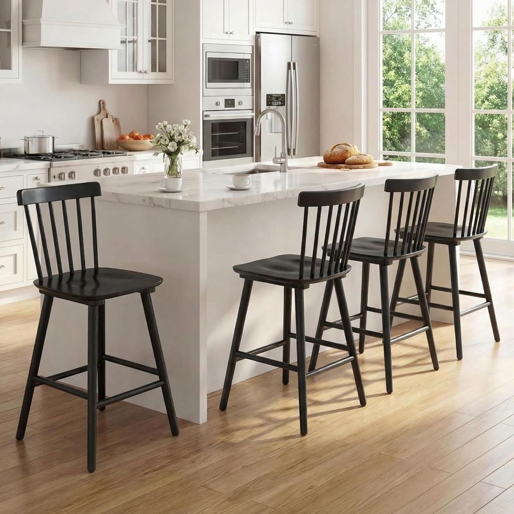 Home Bar Stools - Conjunto de 4 Banquetas de Madeira